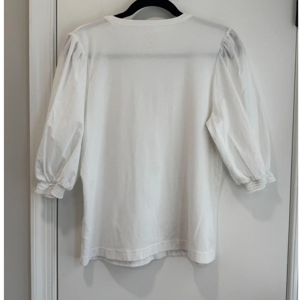 Lilly Pulitzer Womens White Puff Sleeve Henley Top Split Neck Gold Buttons L